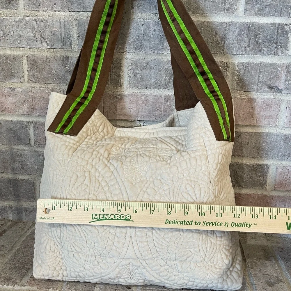 Cream Textured Tote Bag with Striped Straps - Picture 5 of 8